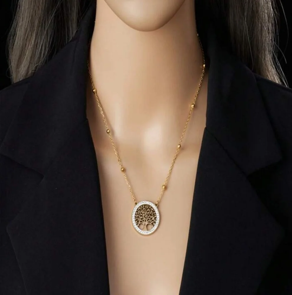 Elegant Tree‎ of Life Necklace and Earrings Set Gold Plated Jewelry - Picture 3 of 5